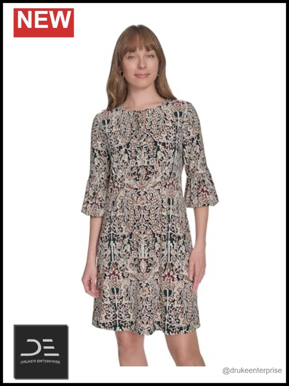 Tommy Hilfiger V-Neck 3/4 Sleeve Shift Dress Knee-Length Jersey